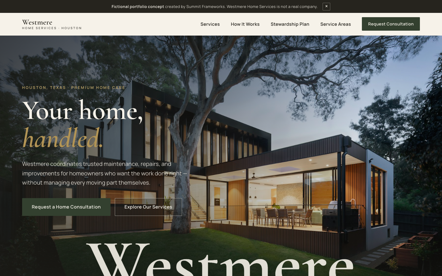 Westmere Home Services website concept preview